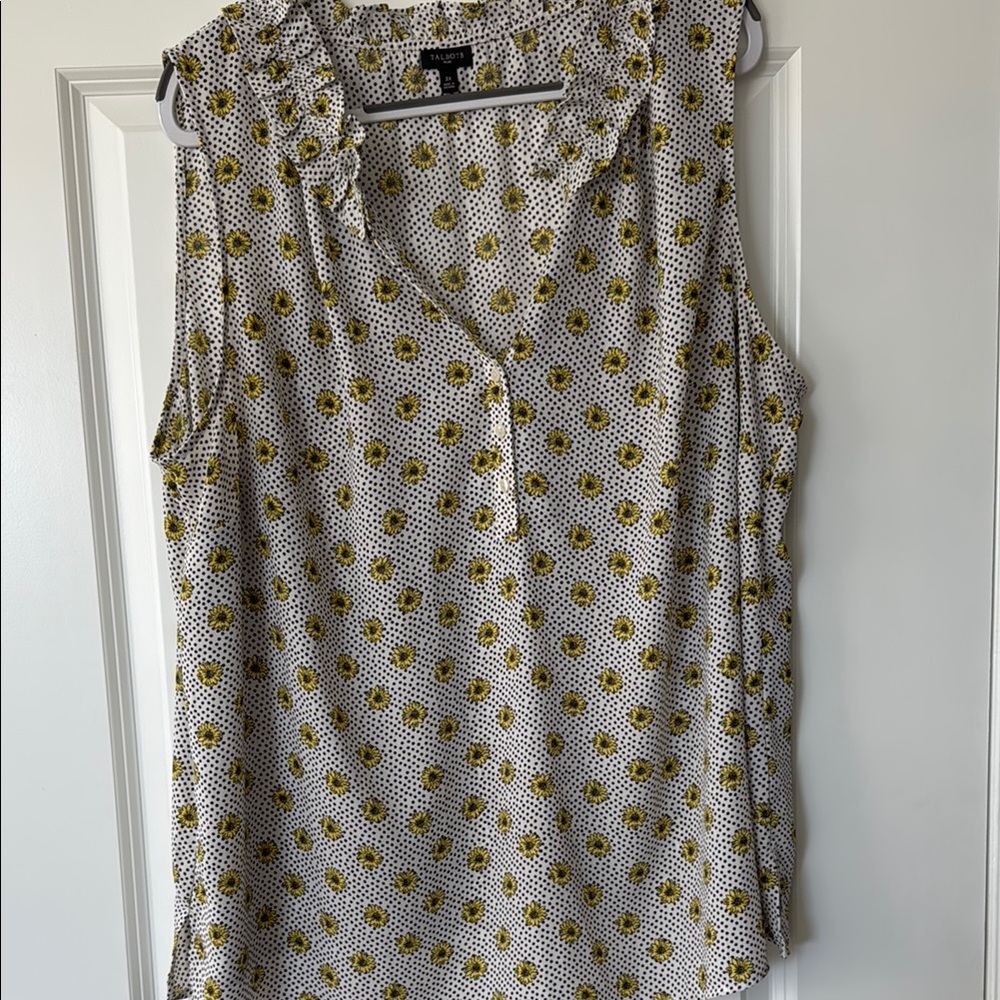Talbots Tan and Brown Ruffled Bib Collar Blouse